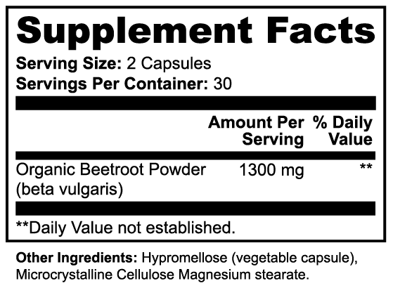 Supplement Facts panel for Beetroot
